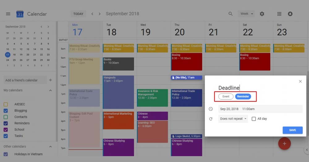 Ứng dụng quản lý thời gian biểu Google Calendar