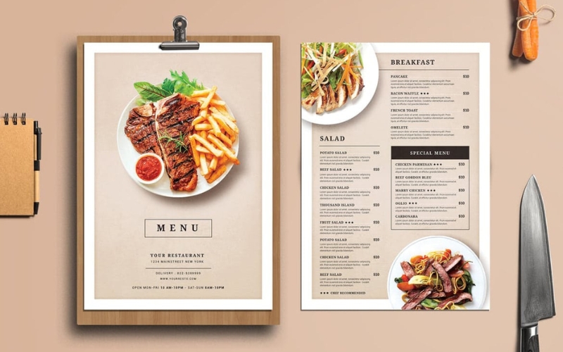kích thước menu phù hợp với không gian và phong cách quán