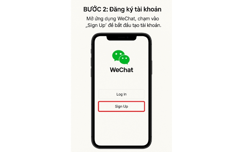 mở ứng dụng và chọn sign up