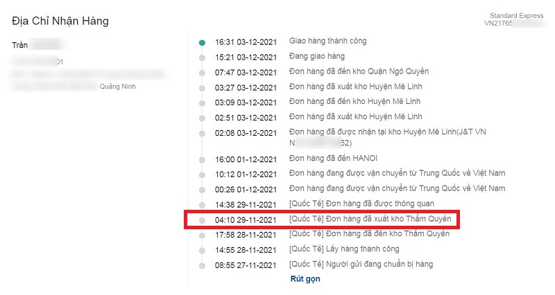 trạng thái đơn hàng đã xuất kho Thẩm Quyến